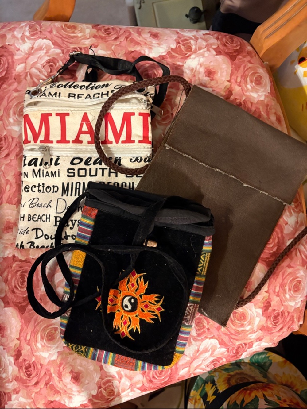 MIAMI Beach Canvas Crossbody Bag - White with Red Text